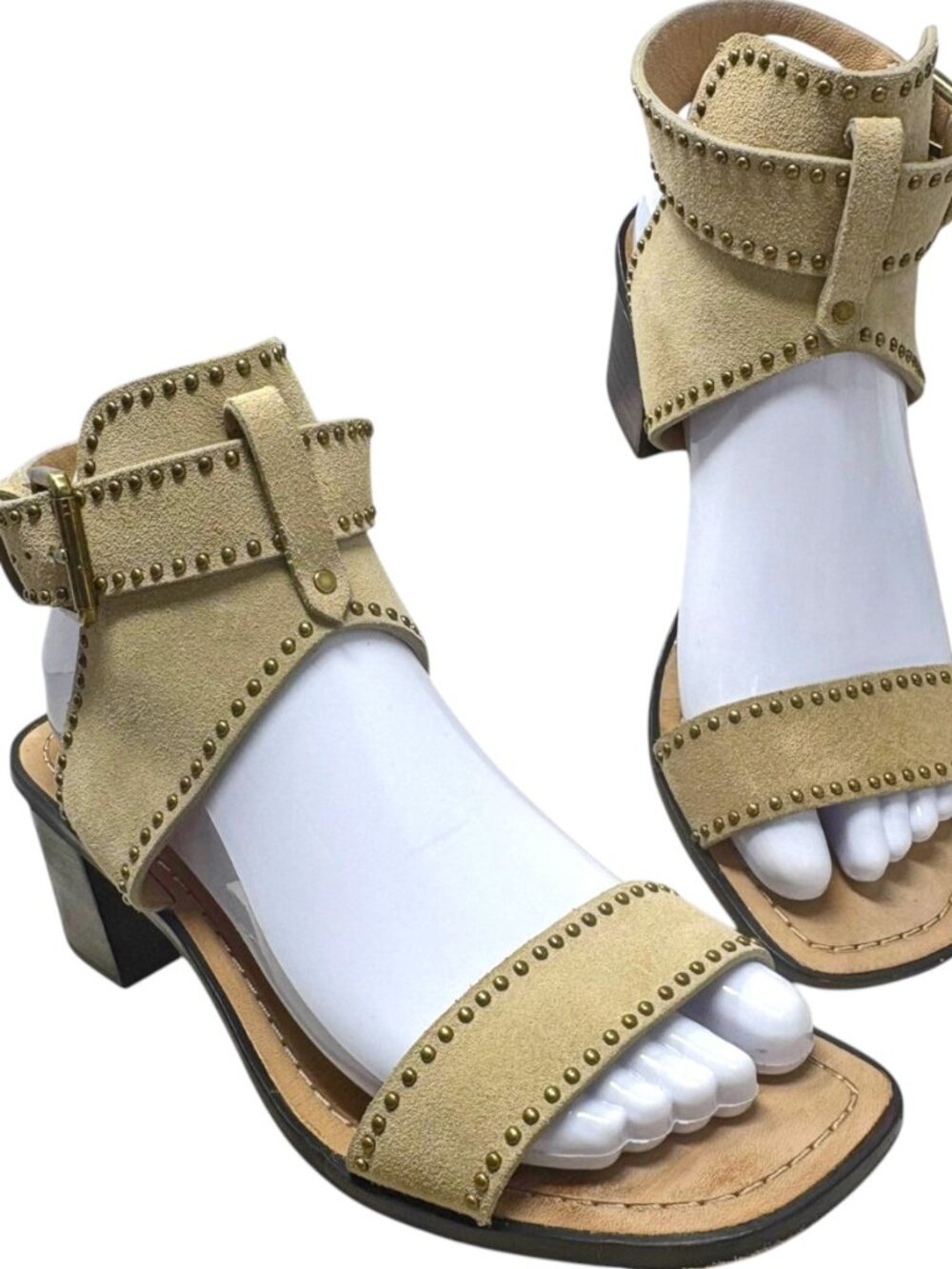 Banana Republic‎ Daze Sand Suede Studded Ankle Strap Block Heel Sandal